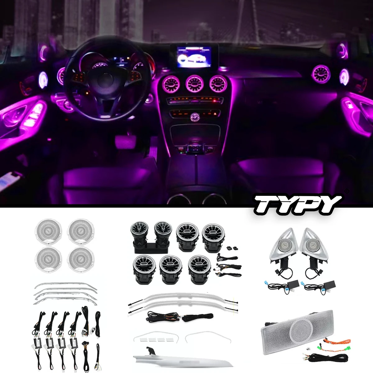 CarLightsAmbientLightingForMercedesBenzCClassW205CarInteriorDecorationMoodLighting