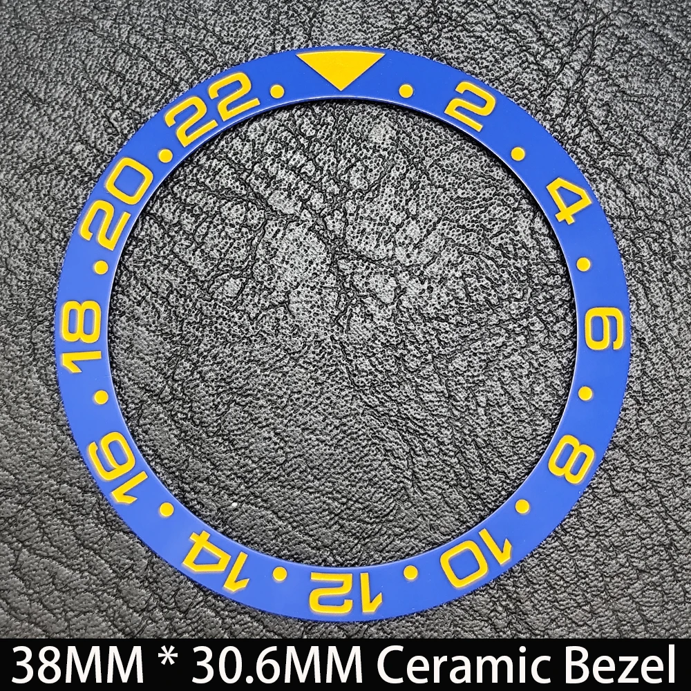 Elegant Blue Luminous Bezel GMT and Diving Watch Insert, Sloping 38mm x 30.6mm Ceramic/Aluminum