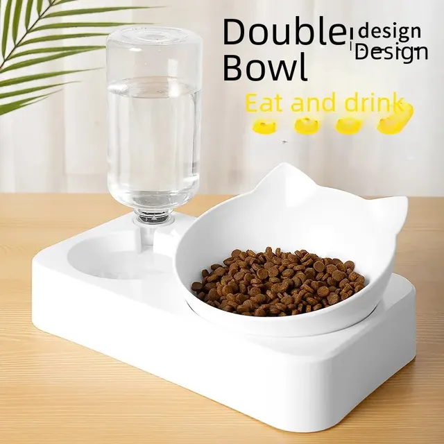 Double Bowl Automatic Watering Pet Anti-overturn Rice Plastic Cat Dog Food Bowl Cats Dogs Pet Tableware Double Bowl Automatic Watering Pet Anti-overturn Rice Plastic Cat Dog Food Bowl Cats Dogs Pet Tableware