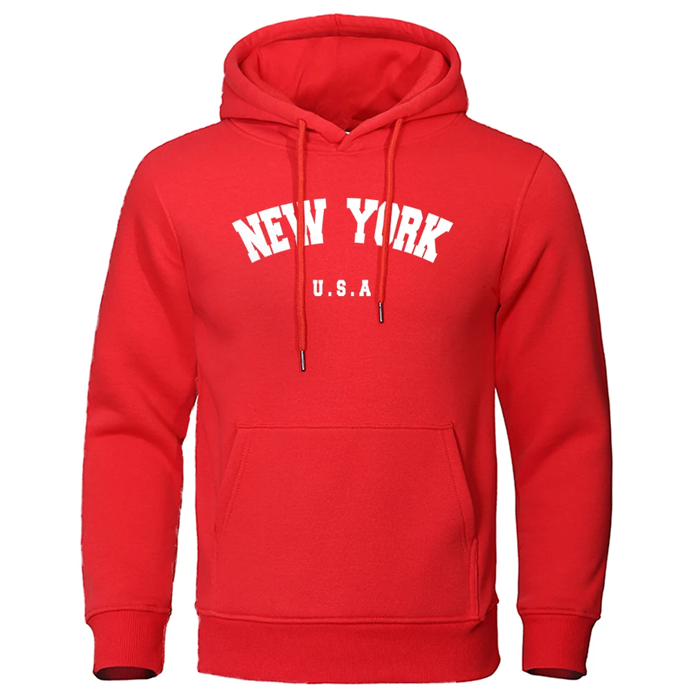 2024New York Letter U S. A City Print Hoody Men's Fashion Casual Long sleeved Hooded Loose Plus Size Pullover Hooded Sweatshirt