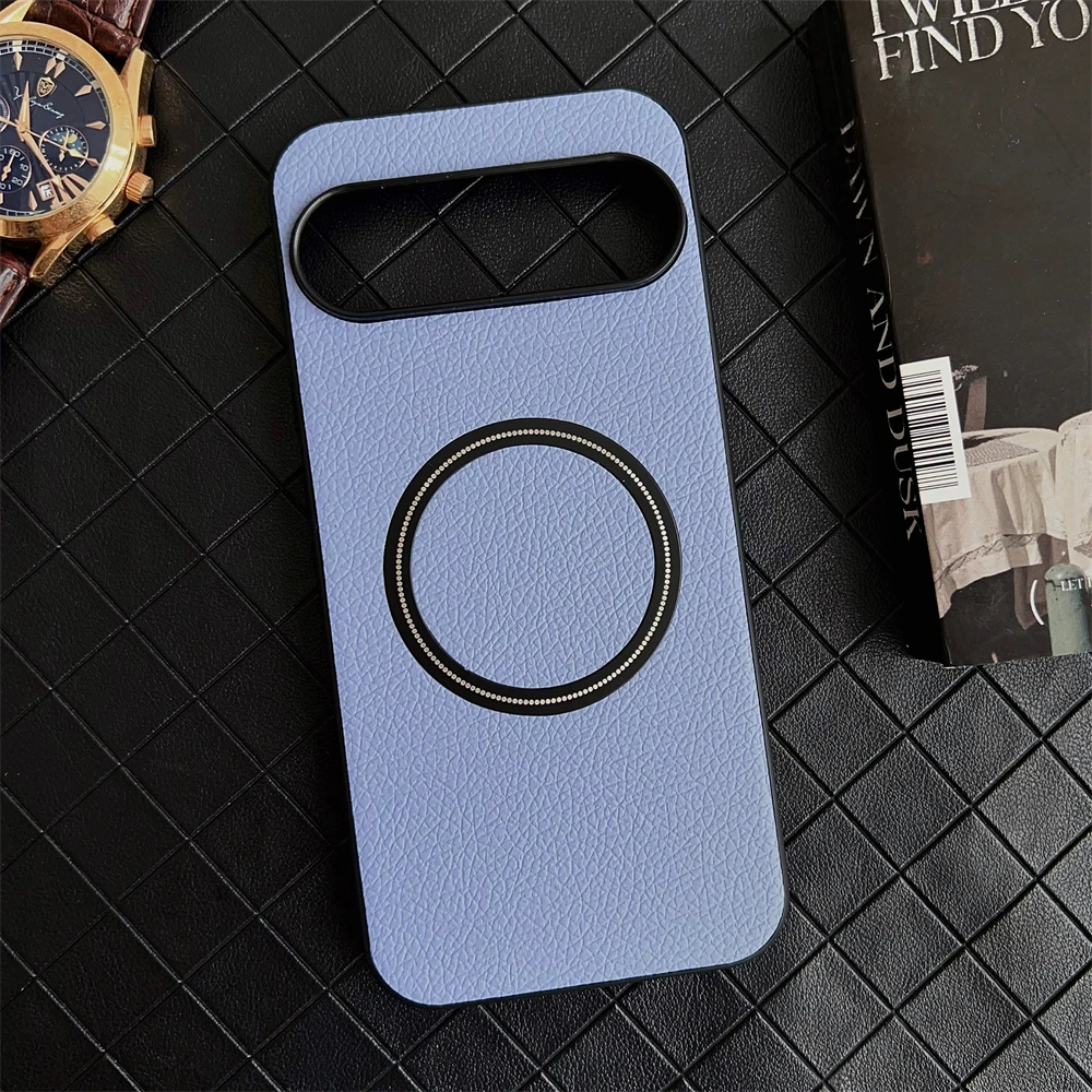 Luxury Lychee Magnetic Leather Phone Case with Magsafe Wireless Charging, Ultra Thin Design