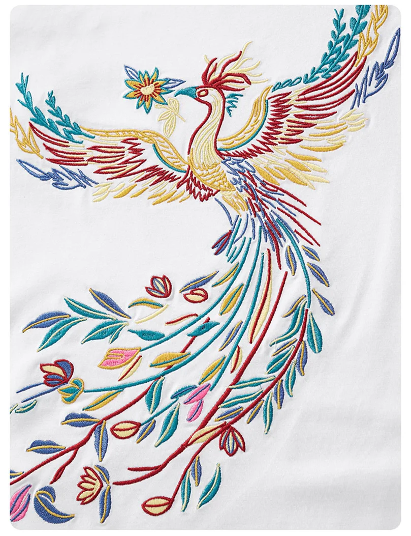 Sommer Neues T-Shirt für Männer Phoenix Stickerei 260G Schwergewichtige reine Baumwolle Kurzarm-Oversize-Herrenbekleidung D047A1 – Detail 4