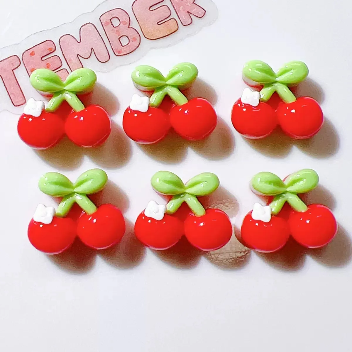 20-Piece Cute Mini Cartoon Red Cherry Nail Art Resin Charms