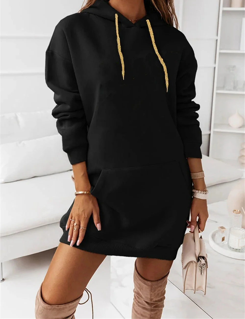 2023 Chic Casual Sports Hoodie Sweater High Street Pocket Pullovers Sweatshirt Dress Sports Girl y2k Hooded Shirt Woman Clothing