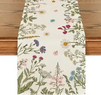 Spring Daisy Flowers Linen Table Runner Dresser Scarf Table Decor Farmhouse Kitchen Dining Table Runners for Wedding Party Decor 1