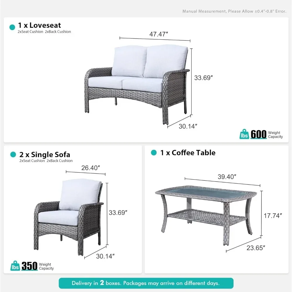 Wicker Patio Furniture - All-Weather PE Wicker Outdoor Conversation Bistro Set Loveseat Chairs with Table,Outdoor Rattan Sofa - Image 6