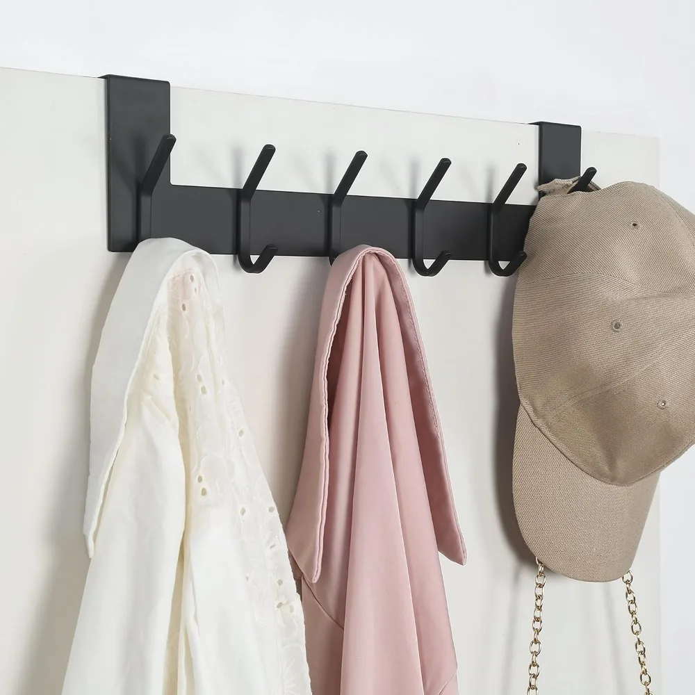 Over The Door Hook - Black, No Assembly Required, Stainless Steel, Door Coat Rack for Entryway, Over Door Towel Hooks for Bathr