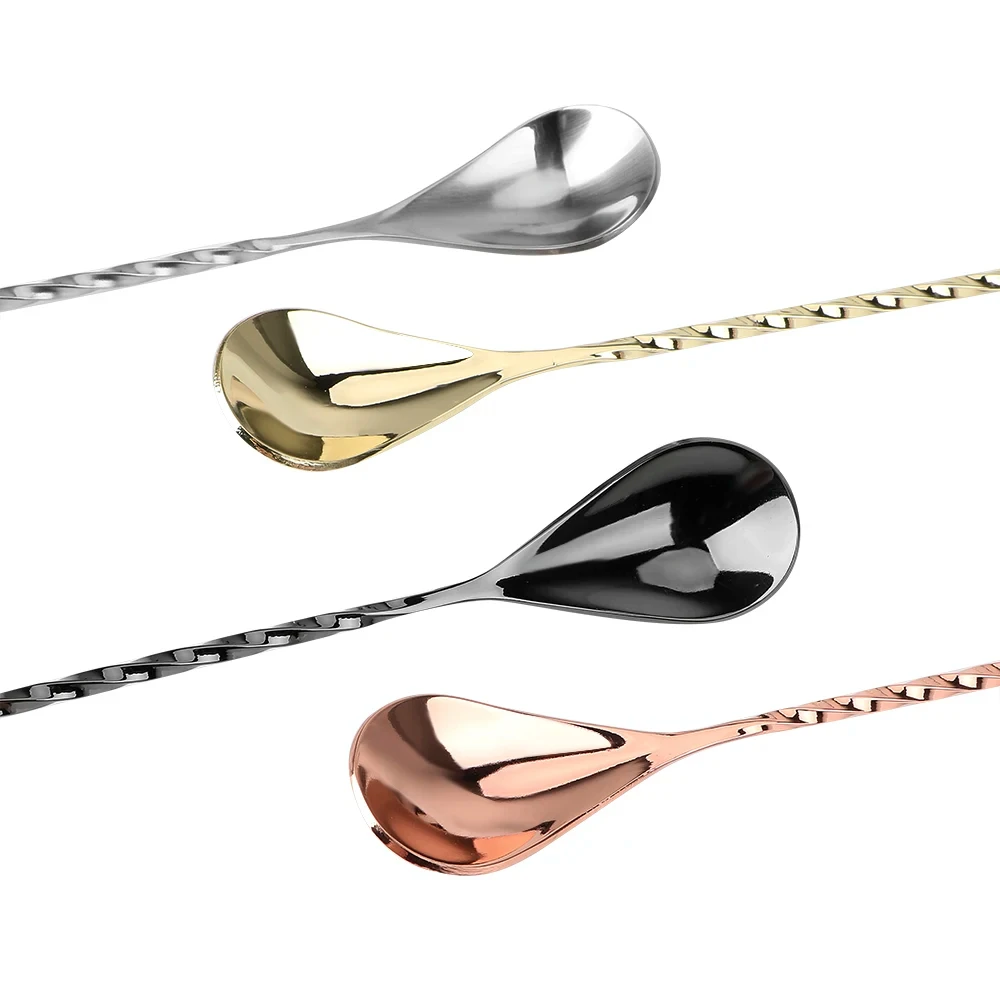 Stainless Steel Stir Bar Spoon Mixing Ounces Cocktail Spoon Spiral Pattern Bartender Tools Teadrop Bar Tool 1PC 30/40cm