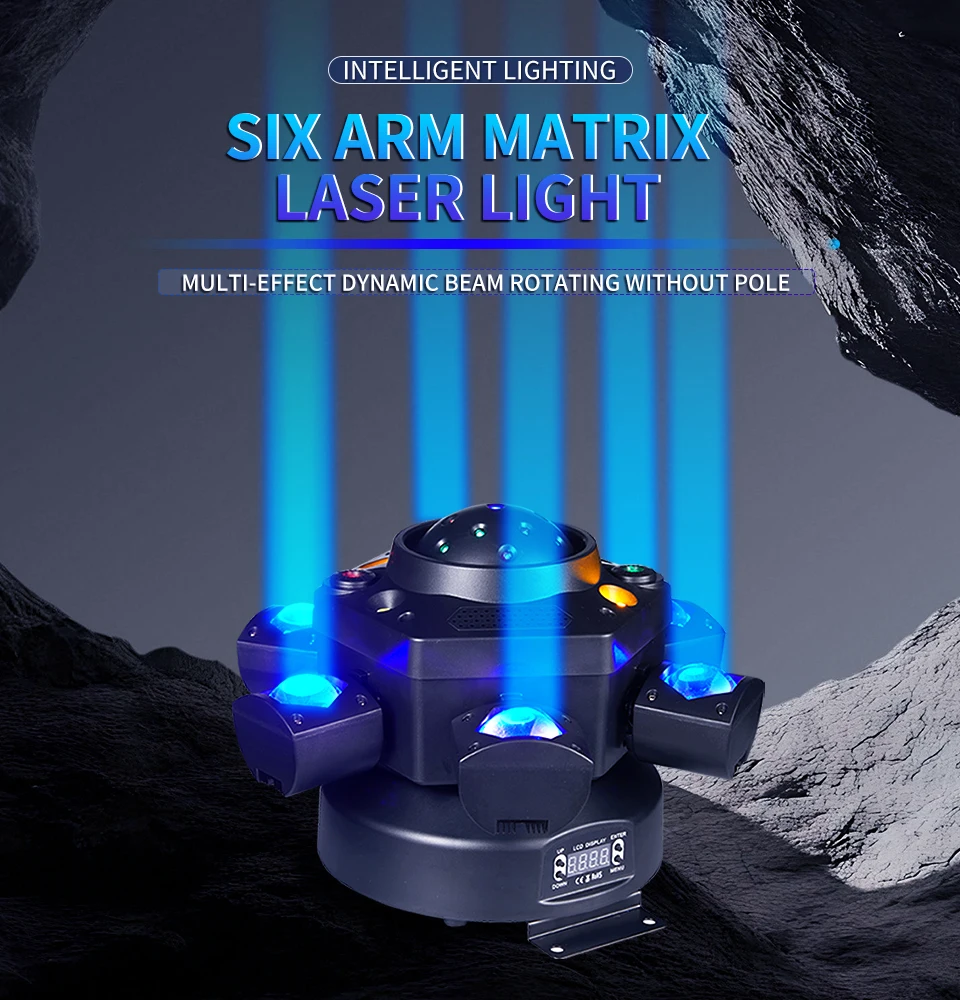 120W RGBW 6 Moving Head Beam Laser Light Led Six Arm Matrix Laser DMX512 Stage S