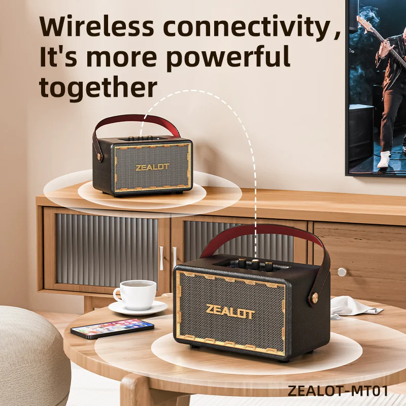 zealot-MT01 60W Wireless Bluetooth Speaker Wooden Carrying