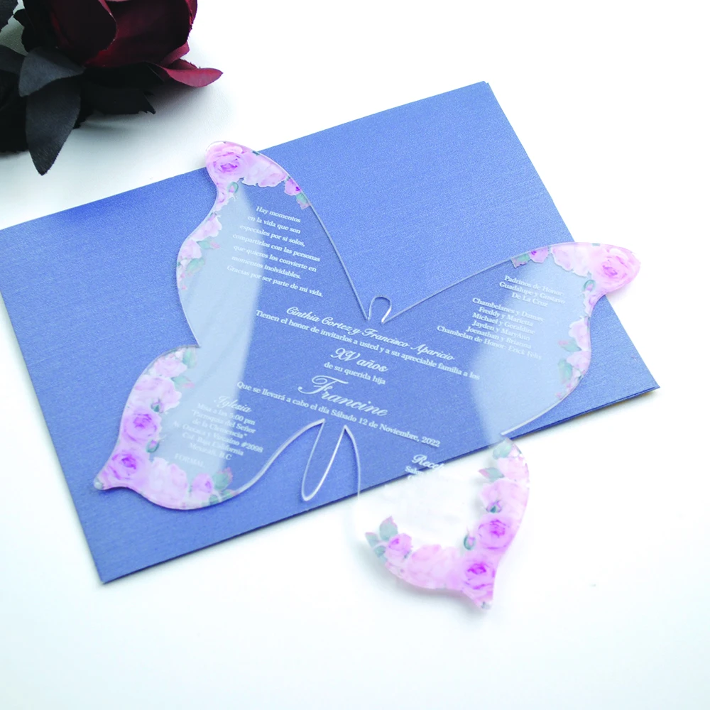 

Розовые цветочные Романтические свадебные открытки, УФ-печать, акриловая открытка на заказ с конвертом, 10 шт., модель открыток на день рождения