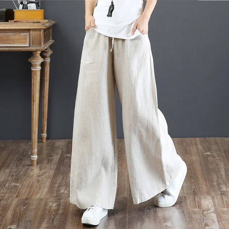 Color Solid Japan Style Cotton Linen Pants Women Loose Casual Long Bloomers Elegant Spring Autumn Meditation Oversized Trouser