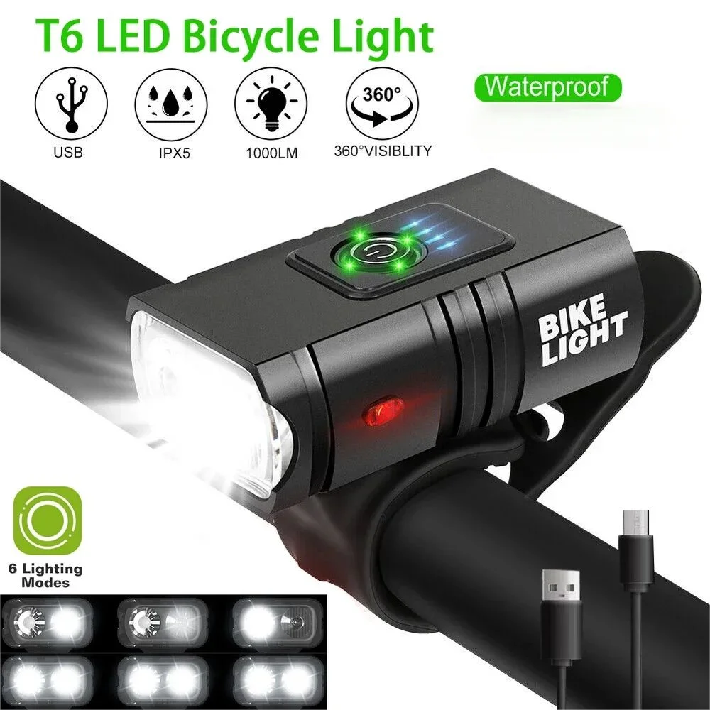 Bike Headlight 1000LM Front Lamp 2T6 LED