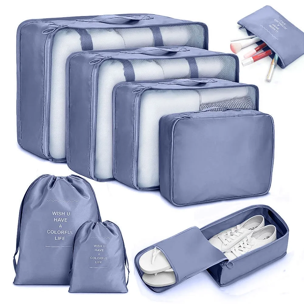 Hivia 8 pezzi Organizer Valigia-Organizzatori per Viaggio Sistema di Cubo  di Viaggio,Cubo Borse di Stoccaggio,Cosmetici,Intimo Organizer per  Abbigliamento e Calzature Sacchetti (Grigio) : : Moda