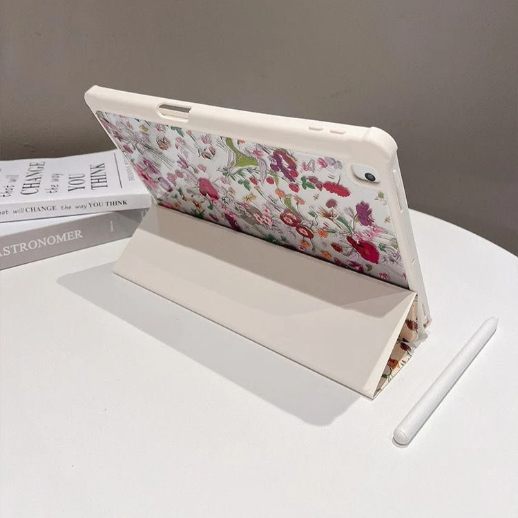 Colorful Floral Tablet Protective Case with Pencil Slot Holder