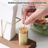 Desktop Organizer Tableware Supplies Wood Tissue Paper Holder Napkin Holder Brass Tissue Box Storage Toothpick Box 2