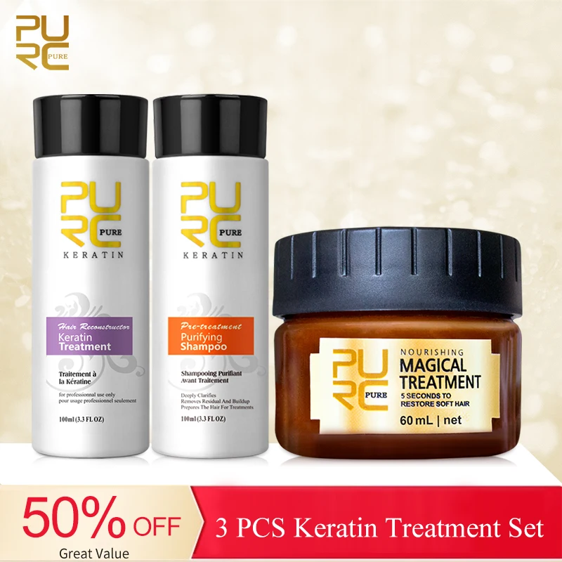 Purc 3 Pcs Keratin For Hair Magical Treatment Hair Mask Straightening