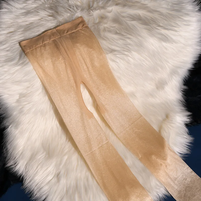 Sexy Women T Crotch Sheer See Through Oil Glossy Shiny Stockings Sexy Tight Stockings Shaping Pantyhose Tights Crotchless