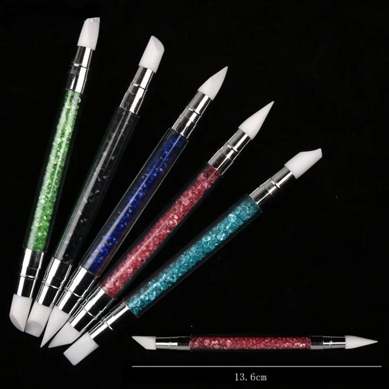 5Pcs Dual-ended 2 Ways Silicone Nail Art Sculpture Pen 3D Carving DIY Glitter Powder Liquid Manicure Dotting Pen Brush