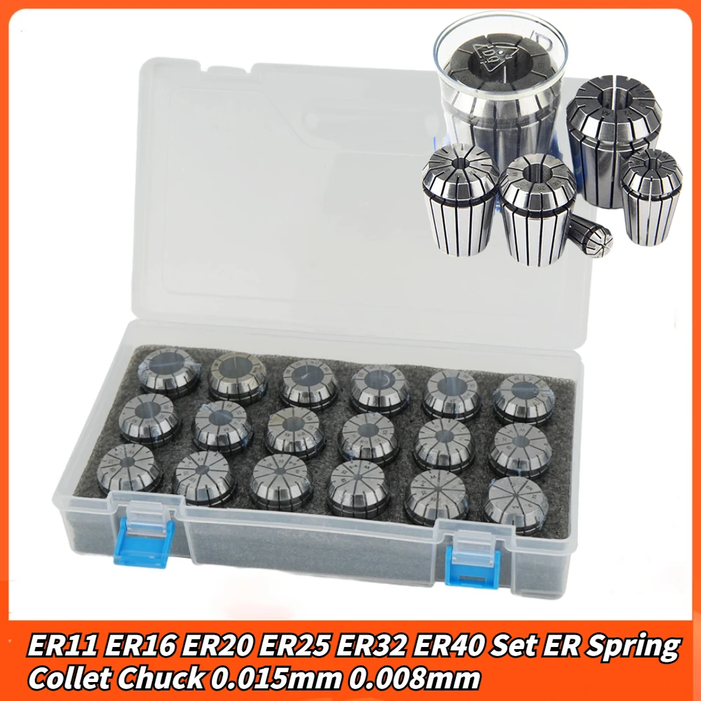 

ER11 ER16 ER20 ER25 ER32 ER40 Set ER Spring Collet Chuck 0.015mm 0.008mm for CNC Milling Tool Holder Engraving Machine Lathe