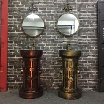 Retro Industrial Style Iron Wash Basin Integrated Column Basin Of Wash Basin Leisure Creative Bar KTV Bathroom Furniture