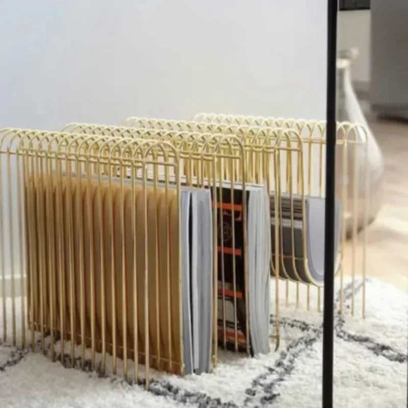 Nordic Minimalist Book And Newspaper Creative Magazine Metal Luxury Sample Room Decoration Floor To Ceiling Rack, Storage Rack