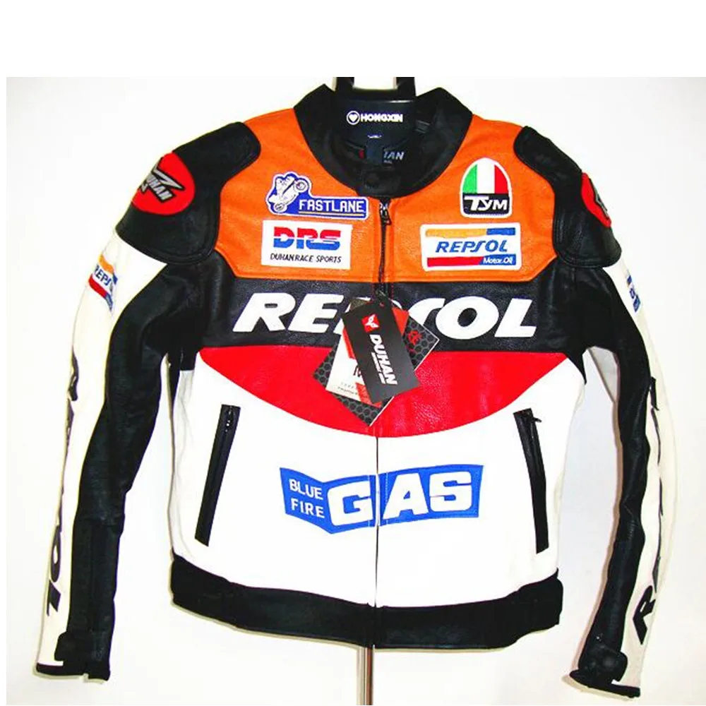 DUHAN Moto GP Motorcycle REPSOL Racing Leather Jacket VS02 Orange Blue M L XL XXL 3XL Good Pu Leahter Made High Quality Top Serv