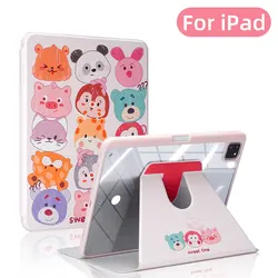 Premium 360 Rotating Tablet Case with Pencil Holder and Smart Sleep/Wake Function, Clear Back Design for iPad 7 8 9th 10.2in (Animal World)