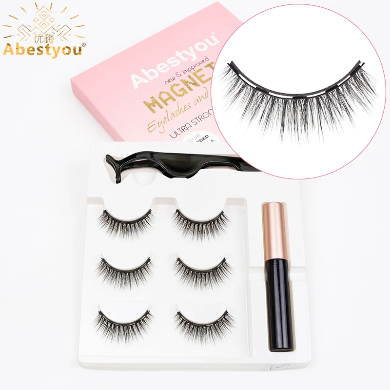 3pairs 12mm Natural Effect Cilios Magnetic Eyelashes Eyeliner Set