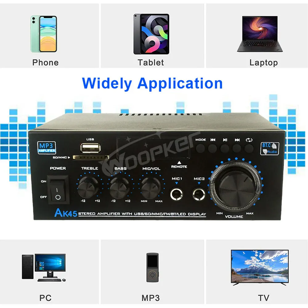 HiFi Digital Audio Amplifier Channel 2.0 Bluetooth Amp AK45 for Home Speakers 35