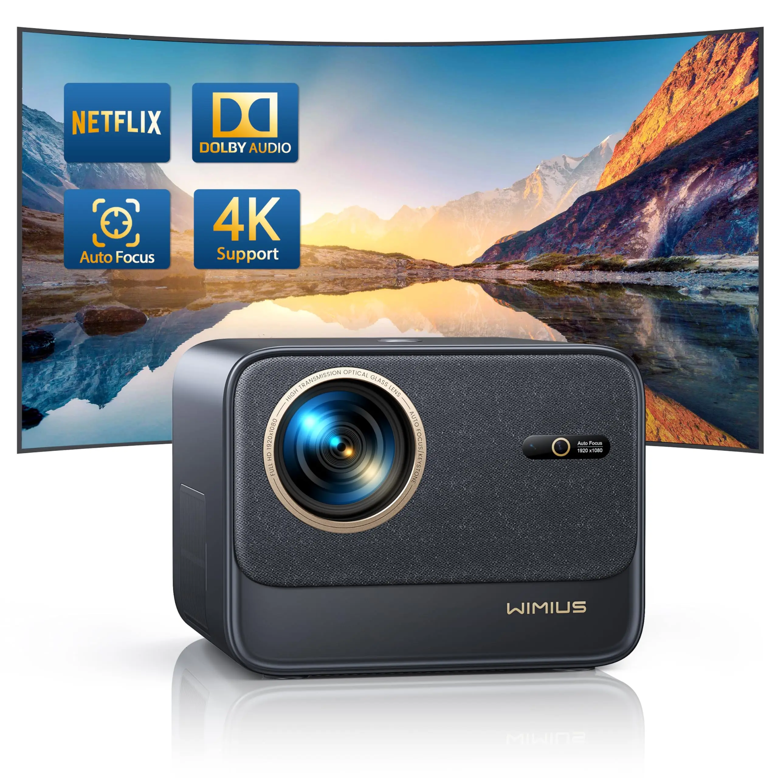 Wimius K9 Projector 4k Supported 700ANSI Auto Focus/Keystone Full Hd 1080p Native WIFI 6 Bluetooth Support Dolby Home Theater