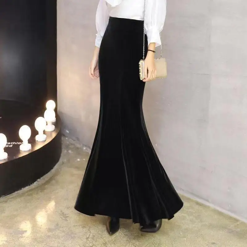 Gonna maxi midi in raso da donna, elegante, in vita elasticizzata, linea ad A, tinta unita, gonna estiva al ginocchio, tinta unita, body lungo, maxi gonna elegante e sexy da business, O