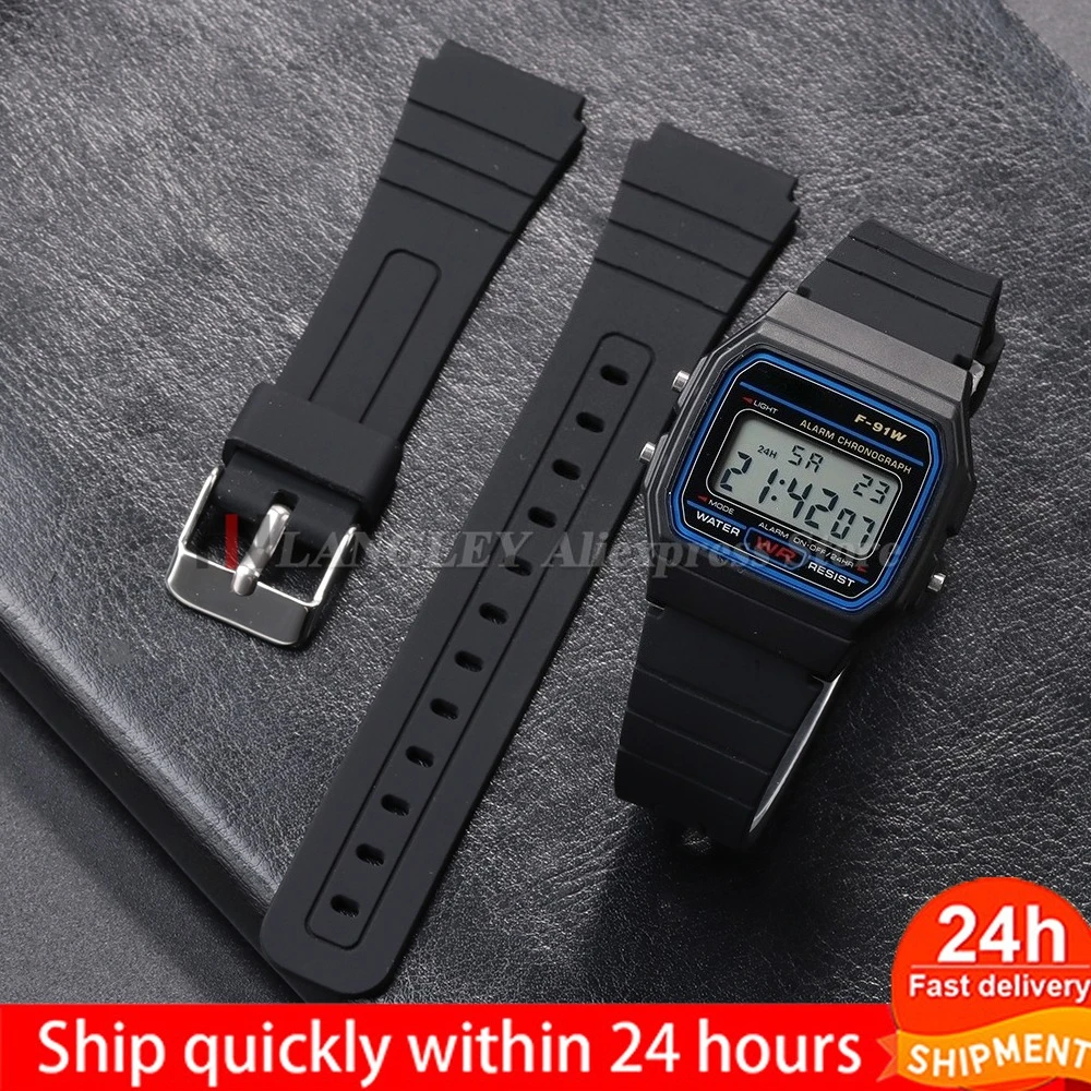 Premium Black 18mm Silicone Rubber Watch Strap - Soft and Durable Men's Bracelet