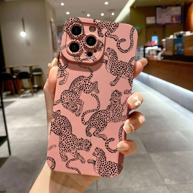 Pink Leopard Print Shockproof Silicone Phone Case