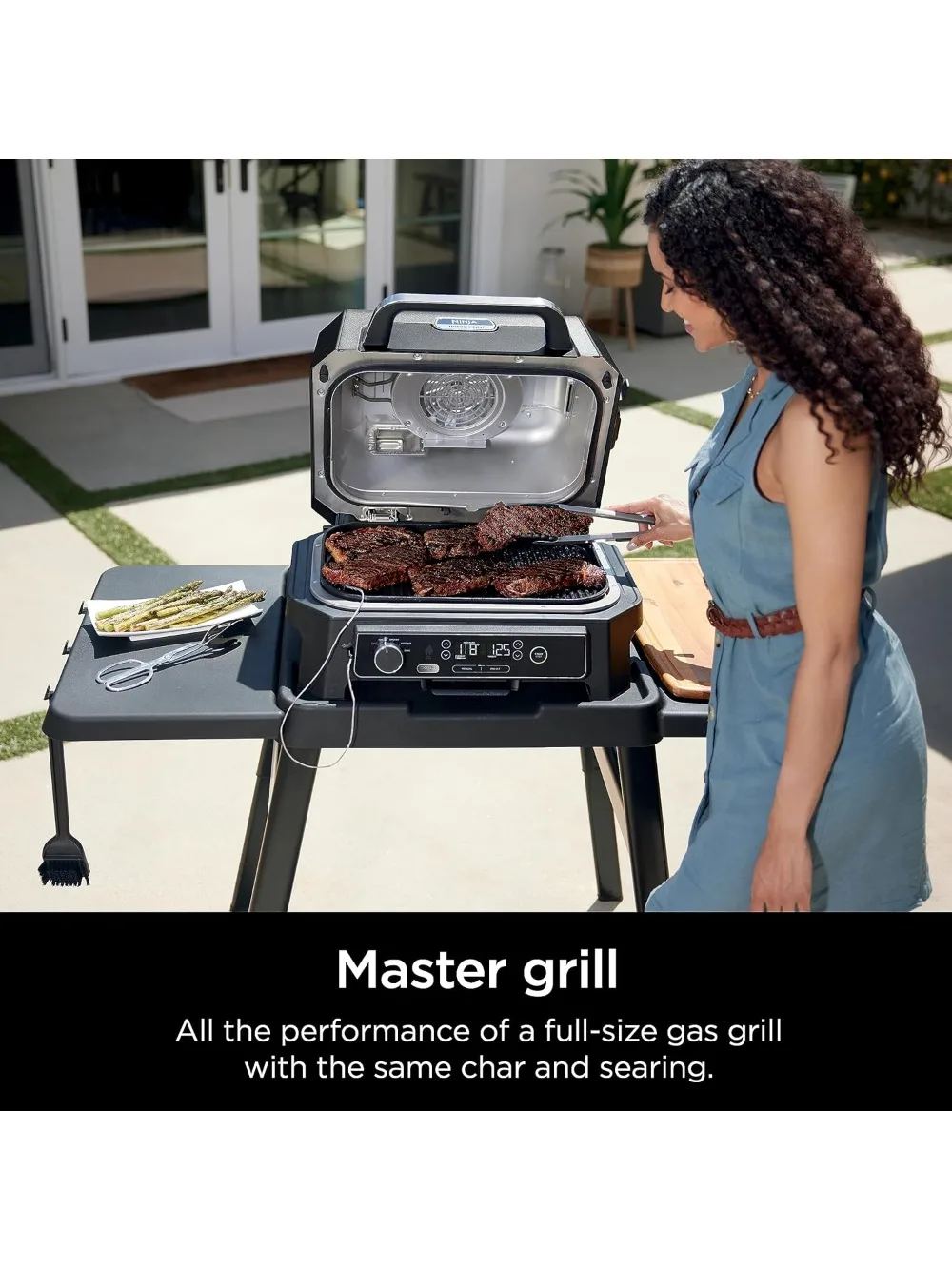 Outdoor Grill & Smoker, Thermometer, 4-in-1 Master Grill, BBQ Smoker, Outdoor Air Fryer, Bake, Portable, Electric Grill, Grey 2