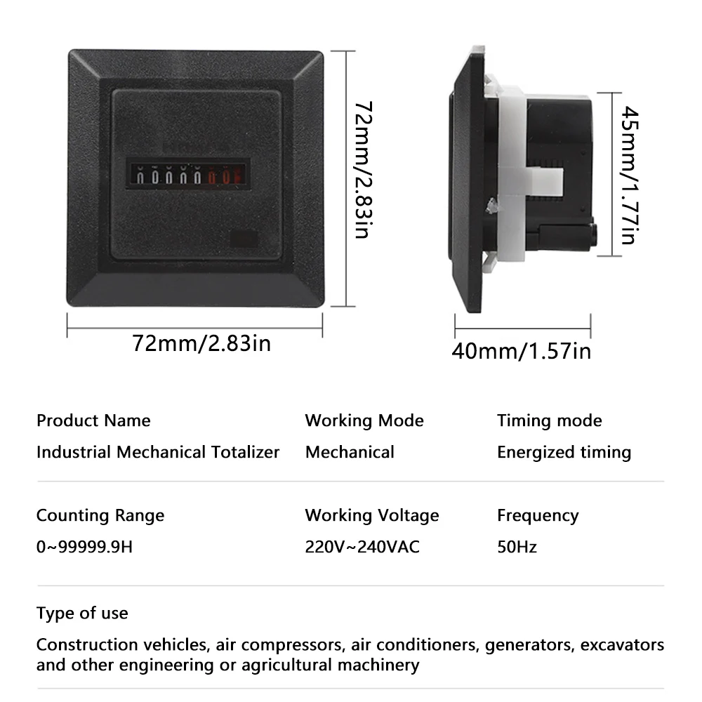 AC220-240V Timer function Electronic Hermetic Counter Digital 0-99999.9 Hour Meter Gauge 0.3W 50Hz Industrial Standard 6