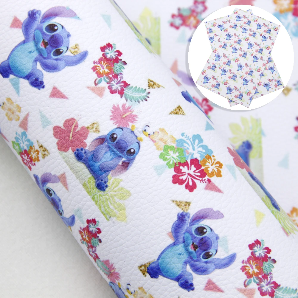 Cartoon Print Lychee Texture Faux Leather Sheet Lilo and Stitch Synthetic Leatherette Vinyl Fabric for DIY Accessories leather fabric,vinyl sewing fabric,vinyl fabric