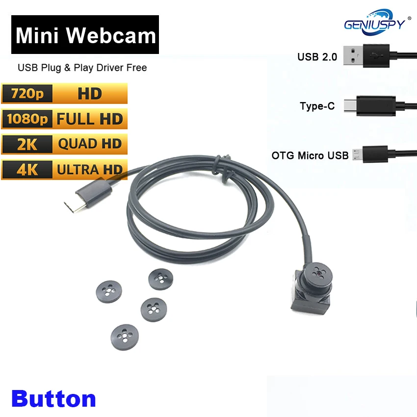 HD 8MP 1080P 720P USB Camera 15*15mm Micro Size Type C USB Webcam CCTV Audio OTG Micro Camera For PC Laptop Android
