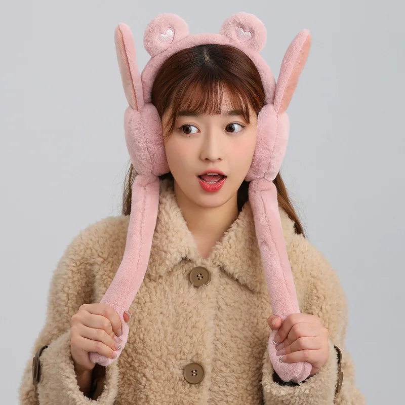 Rabbit Earmuff Toy Cute Ear Move Earmuff Rabbit Moving Ears Jumping Earmuffs Warm Funny Toy Cap Plush Toy Headphones For Women Adult Winter Gift