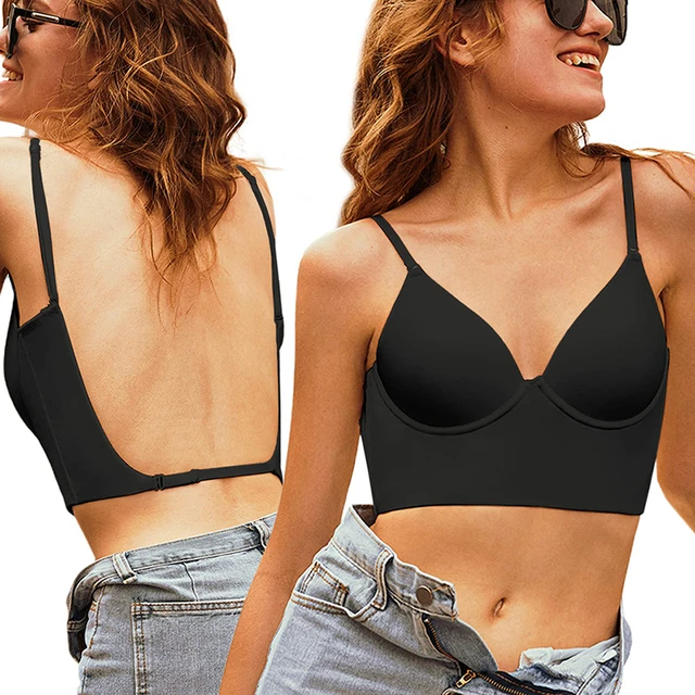 Low Back Bras For Women - Seamless Wire Free Bralette Backless BrasL Black