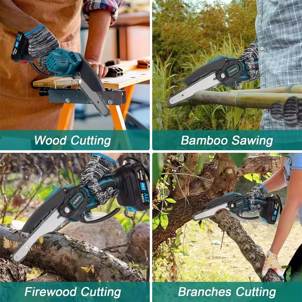 Koopa Tool Cordless Portable 6-Inch Mini Chainsaw, 2.0/4.0Ah Battery Powered 21V Handheld Small Chainsaw 4