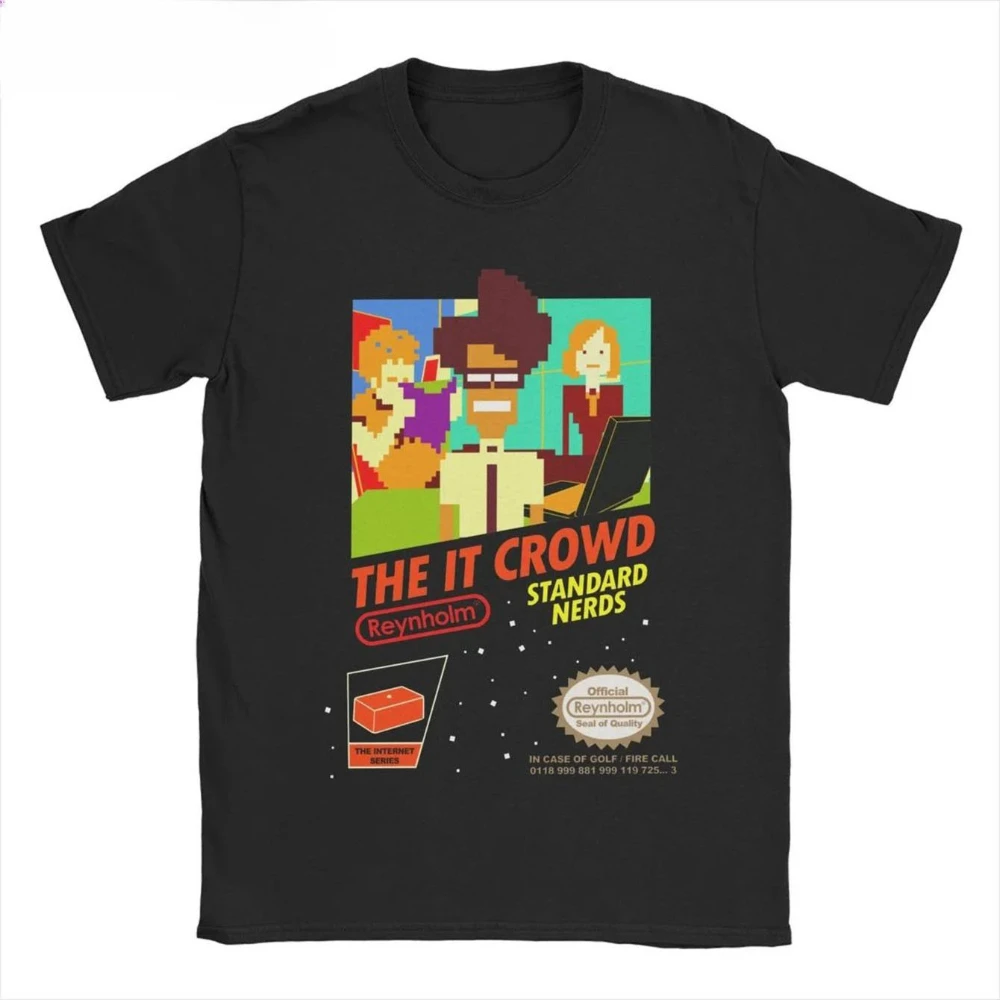 The IT Crowd Retro NES 8-Bit Grafikdesign-Gaming-Vintage-T-Shirt aus den 80ern mit dem IT Crowd Standard Nerds Print in Schwarz