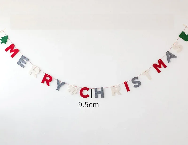 thumbnail image 1 of Merry Christmas Banner Wool Felt Triangle Flag Garland Xmas Tree Hanging Ornaments For Home Decorations New Year Party Supplies, 1 of 5