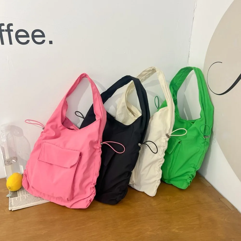 

Oxford Shoulder Bag New Pleated Large Capacity Students Book Bag Folded Drawstring Tote Bag Women Girls