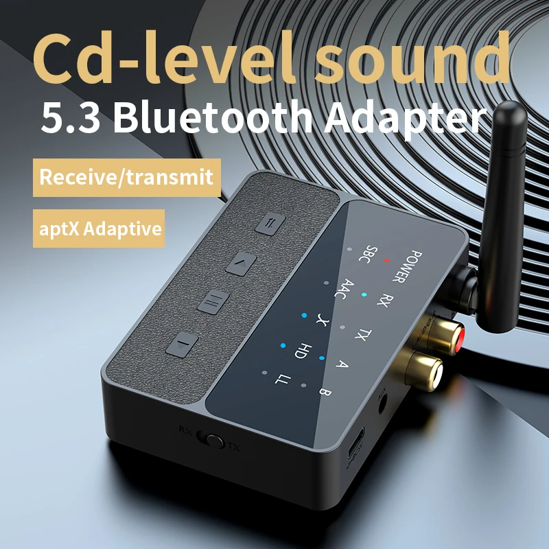 

2 в 1 Bluetooth 5,3 аудио передатчик приемник Aptx HD с низкой задержкой 3,5 мм AUX беспроводной адаптер для ТВ ПК автомобильный динамик большой радиус действия