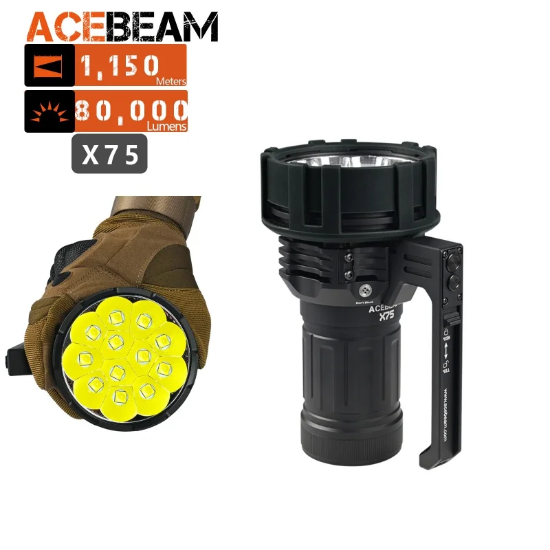 

ACEBEAM X75 Max 80,000 High Lumens Brightest Flashlight, USB PD Power Bank Flashlight with 1150 Meters Beam Throw