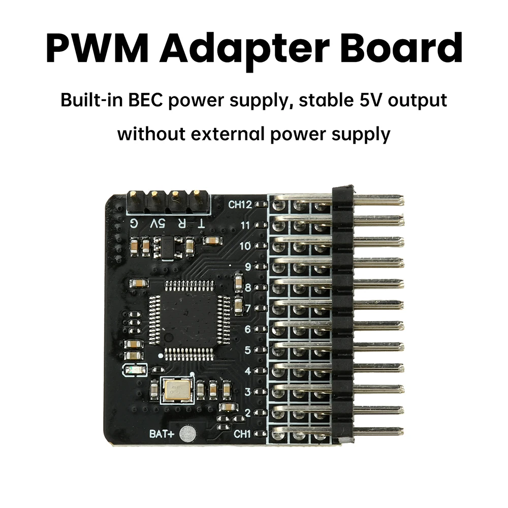 Vue latérale de la carte adaptateur PWM montrant les soudures et le régulateur BEC 5V pour 6S.