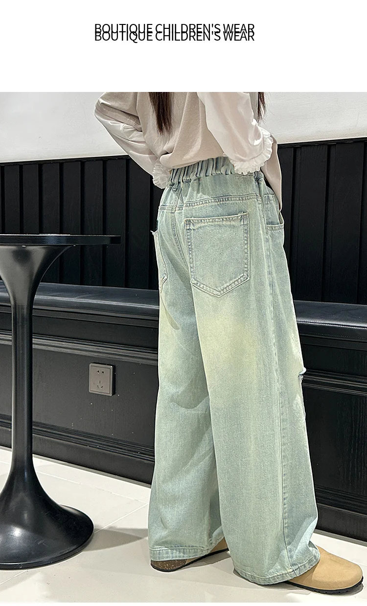 جينز كاجوال متوسط إلى كبير للأطفال ، سراويل أنيقة للفتيات ، طراز جديد ، الربيع والخريف ،