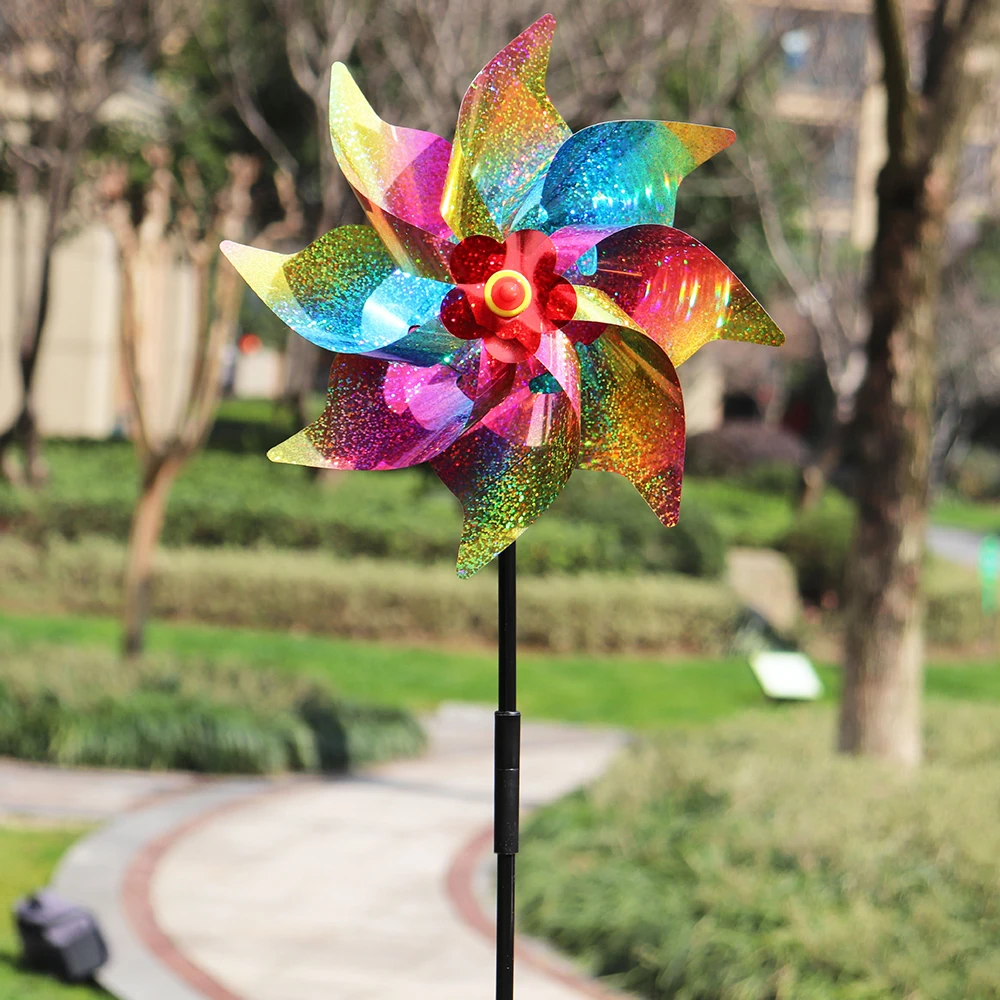 Brilliant Colorful Light-Discharging Bird-Repelling Wind-Turning Outdoor Garden Park Decorative Windmill