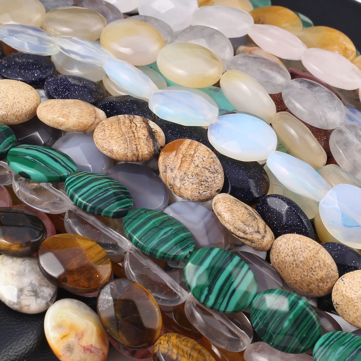 

Natural Stone Beads Opal/Agates/Malachite Oval Faceted Beads For Jewelry Making DIY Necklace Bracelet Earrings Accessory